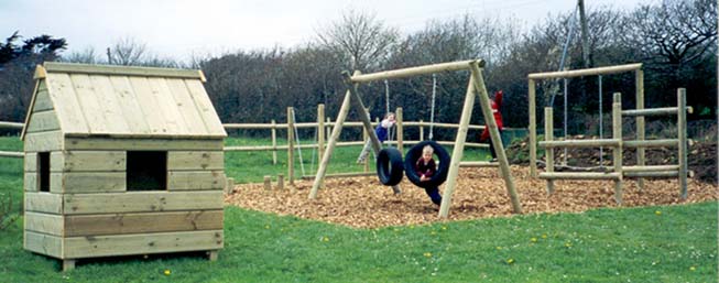 The Wendy House in the adventure playground, at the opposite corner from the indoor heated swimming pool